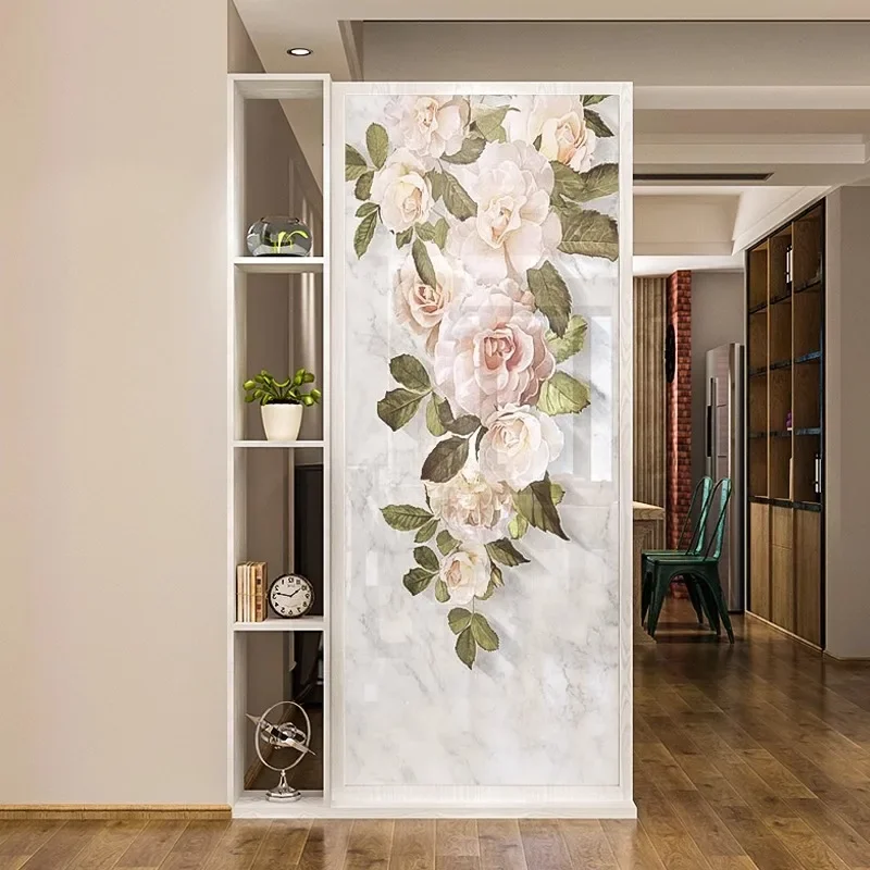 Nordic ins solid wood screen partition living room entrance integrated cabinet shelf household simple seat screen peony