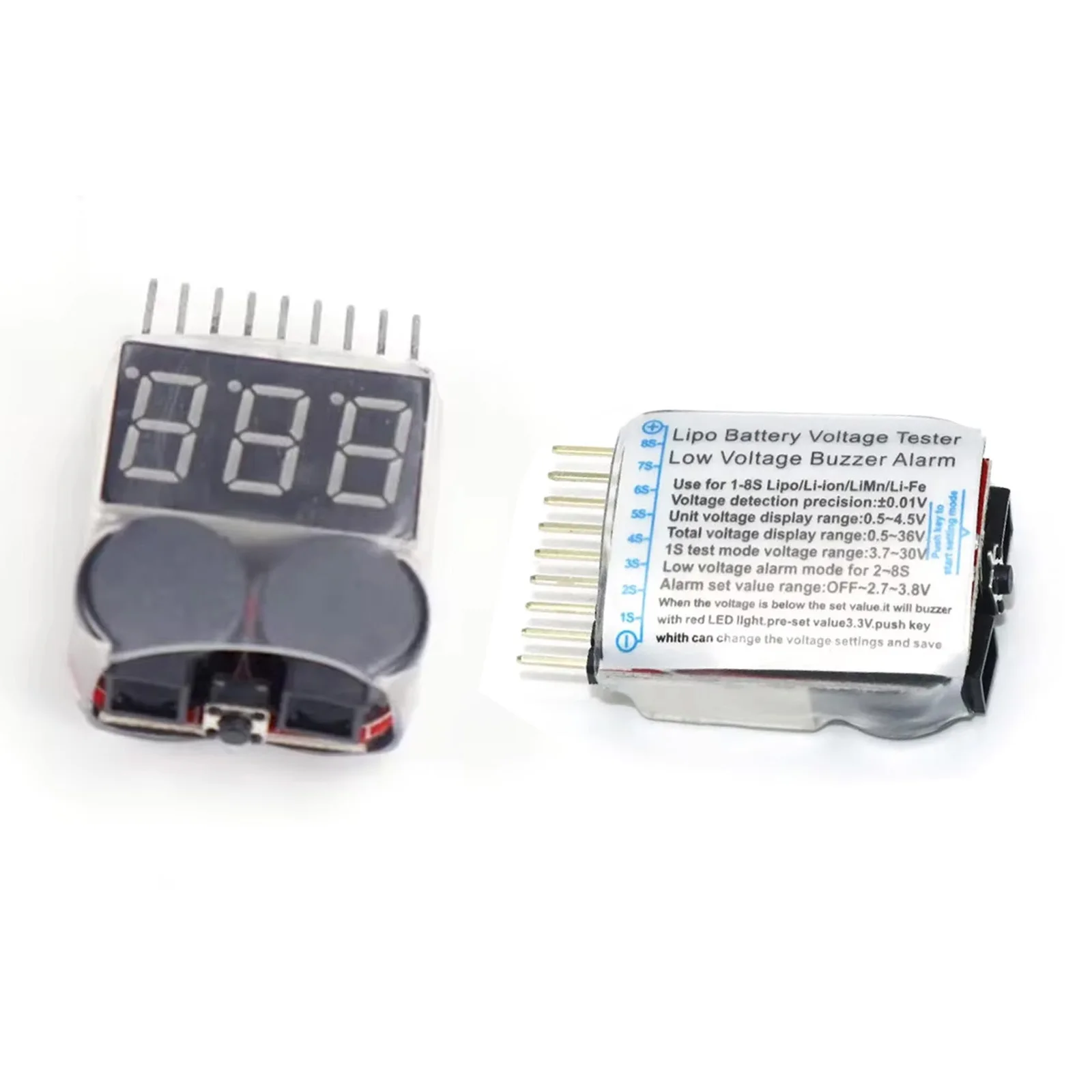 

Тестер напряжения LiPo-аккумуляторов RC 1-8S с звуковым сигналом о низком заряде и LED-дисплеем для радиоуправляемых моделей