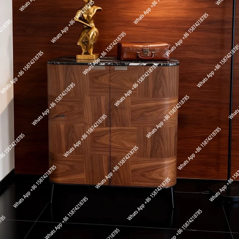Italian light luxury black walnut side cabinet marble countertop entrance cabinet living room storage cabinet designer model