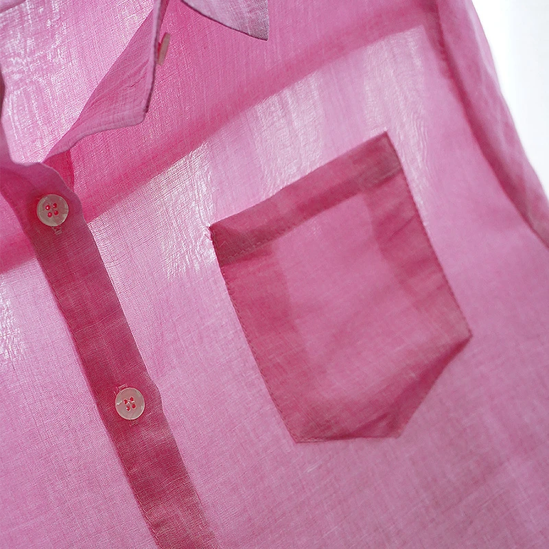 Women Long Sleeve Linen Shirt New Arrival 2025 Summer Simple Style Turn-down Collar Loose Female Casual Pink Tops Shirts M1835