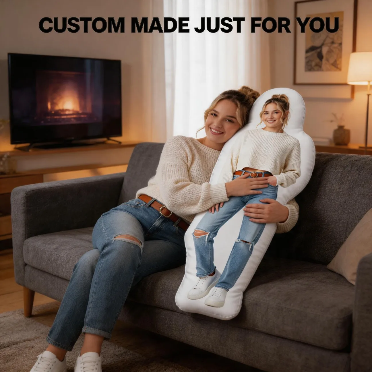 Custom Personalized Photo Shaped Pillow, Full Body Portrait Decorative Cushion, Unique Home Decor Accent for Sofa & Bedroom, Mem