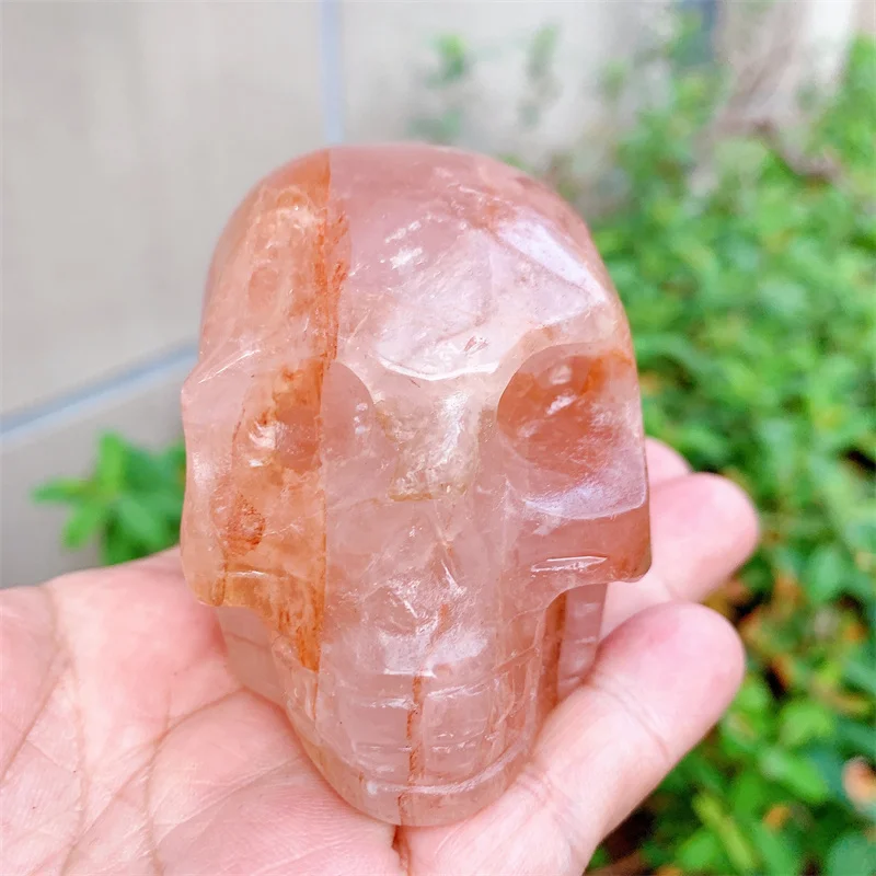 Natural Red Fire Quartz Hematoid Skull Carvings, Mini Statue, Crystal Stone, Halloween Decoration, Witchcraft Gift, 0.432kg