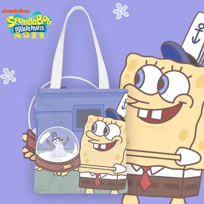 

SpongeBob Animation Small Fresh Student Canvas Bag Zipper Shoulder Bag Peripheral Simple Fashion Trend Work and Shopping Gifts