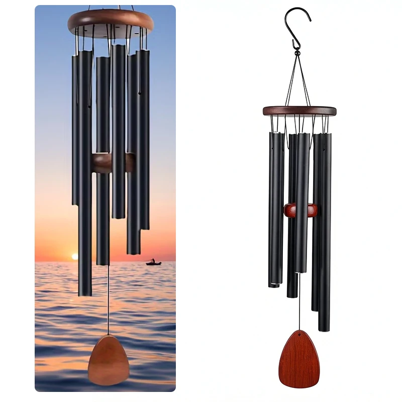 1PC Aluminum Pipe Wind Chimes Black 6-Tube Home Garden Decor for Beach Villa Holidays Forest Cabin Meditation Yard Ornaments ZYF
