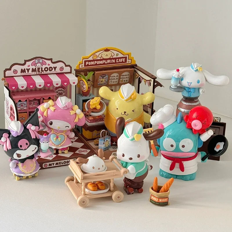 

Оригинальные персонажи Sanrio, катание на роликовых коньках, ресторанная серия, слепая коробка, кавайная аниме-фигурка, модель, загадочная коробка, модный подарок на день рождения