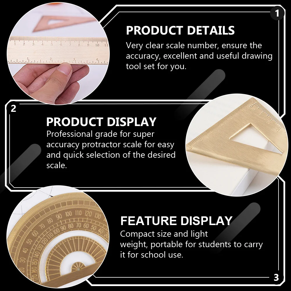 1 مجموعة مثلث حاكم المنقلة مجموعة النحاس رسم أدوات القياس الهندسة المسطرة حاكم مقياس دقيق للرسام #3