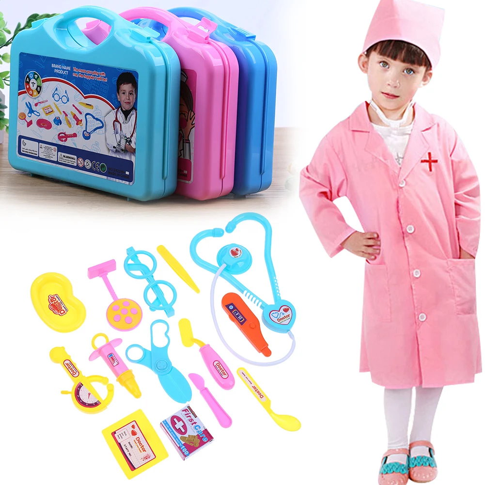 15 pçs médico enfermeira fingir jogar conjunto portátil mala de plástico brinquedo médico acessórios cor aleatória leve para menino menina presente