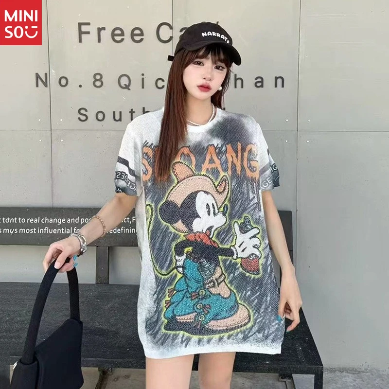 

Disney 2025 Ice Cotton Tee, Oversized Print Top with Crystals