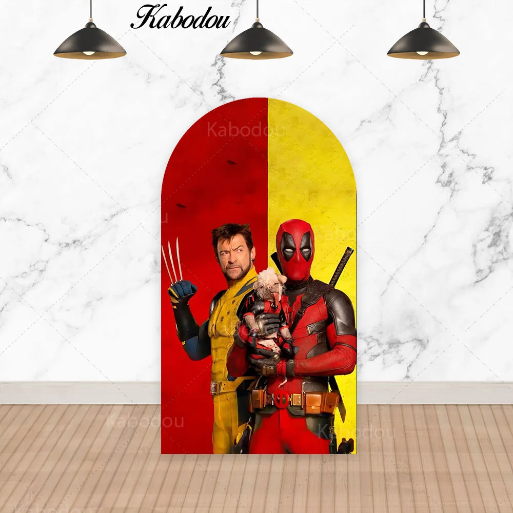 Marvel Deadpool and Wolverine Arch Backdrop Arched Wall For Boys Birthday Disney SuperHero Doublesides Photography Background