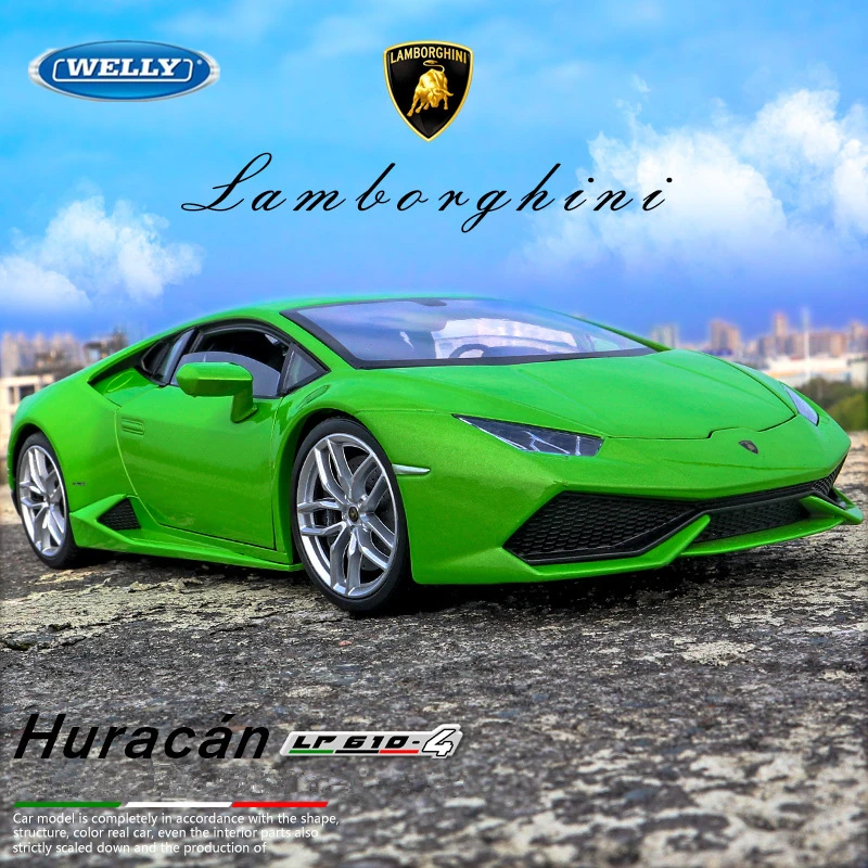 WELLY 1:24 Lamborghini Huracan LP610-4 Alloy Racing Car Model Diecasts Metal Toy Sports Car Model High Simulation Childrens Gift