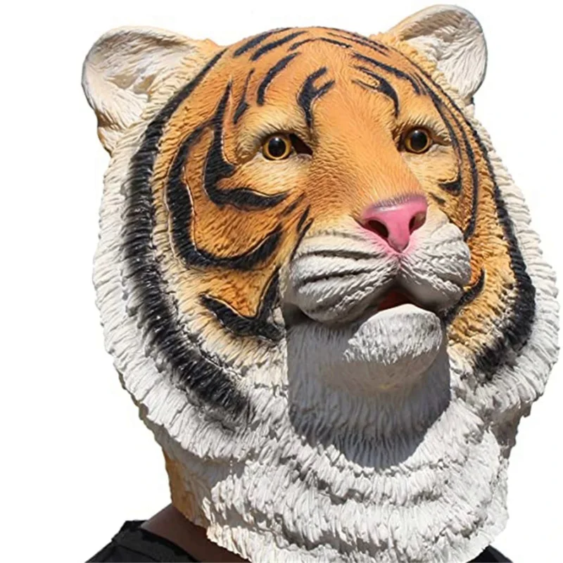 Novelty Halloween Costume Party Animal Jurassic Head Mask Realistic Tiger Latex Mask Mischief Props