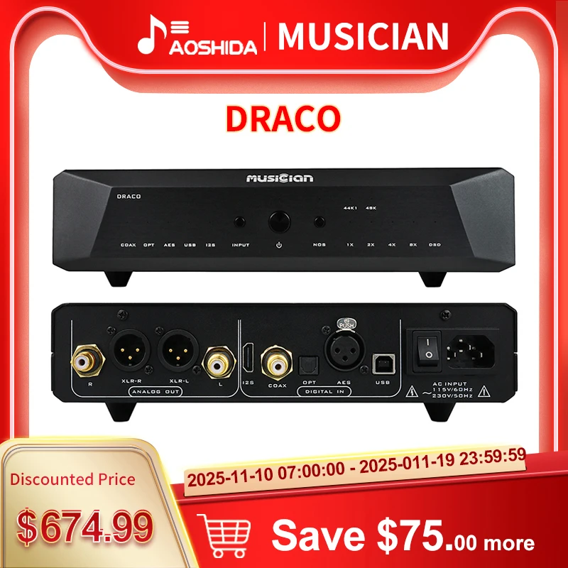 MÚSICO Draco R2R DAC, ALTERA ARM Chips de decodificação de alto desempenho, R2R True Balanced Decoder, I2S/Coaxial/Óptico/AES/USB DAC