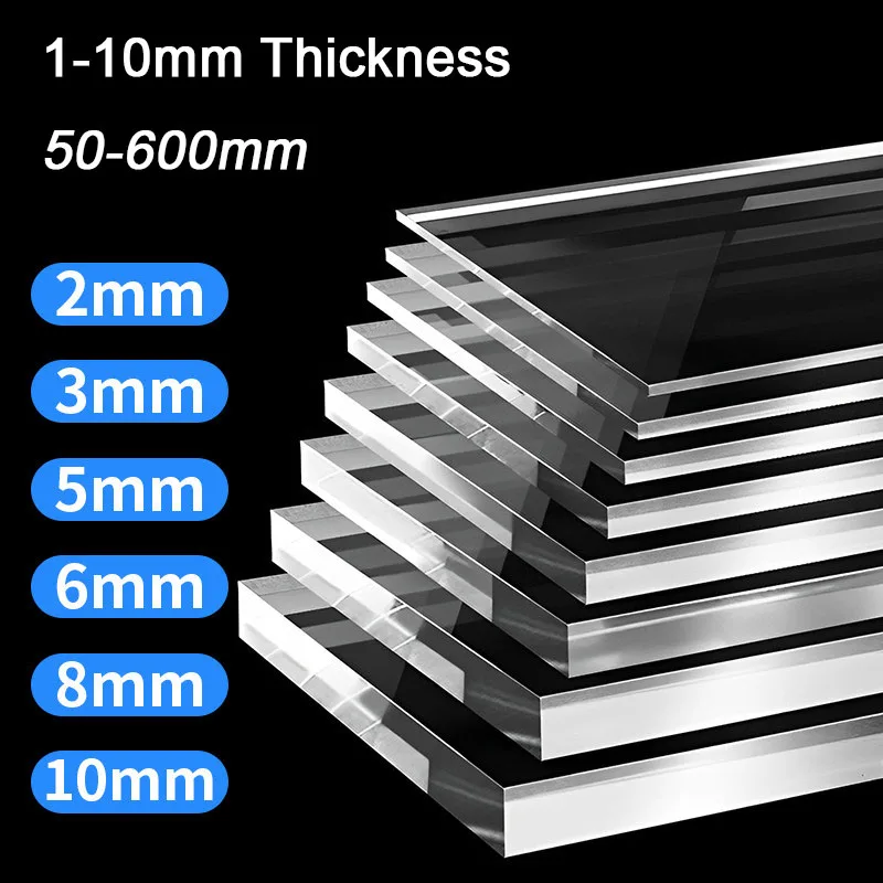 50-600mm Plexiglass Transparent Clear Acrylic Plate Organic Plastic PMMA Sheet Board Thickness 1mm-4mm