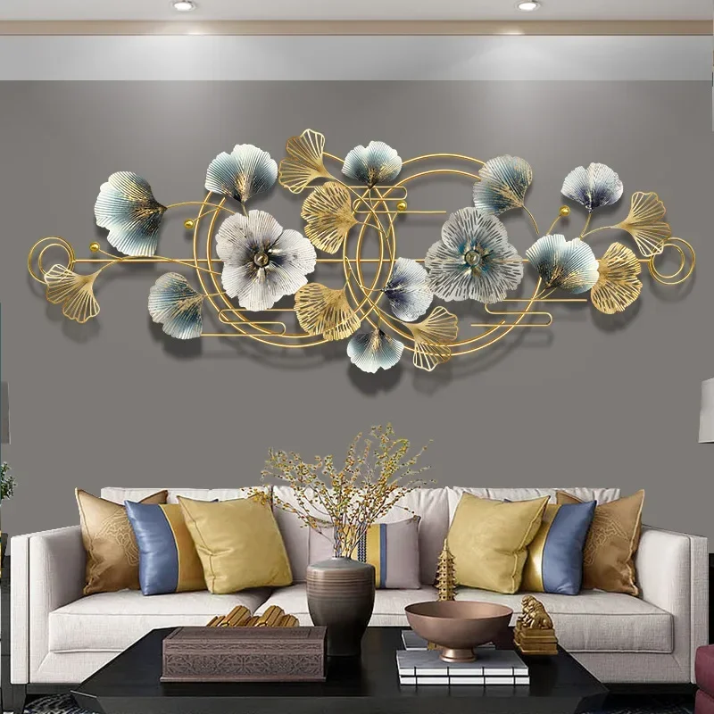 Chinese Style Light Luxury Ginkgo Leaf Wall Decoration Living Room Wall Decoration Pendant Three-Dimensional Iron Wall Hanging