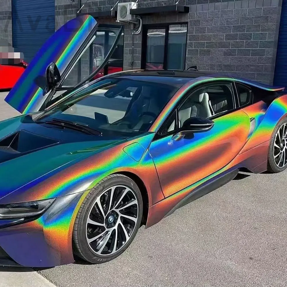 قسط PET ثلاثية الأبعاد قوس قزح العاصفة رمادي سيارة ملصق المضادة للخدش تغيير لون غطاء الفيلم الإصدار الهواء ذاتية اللصق الفينيل سيارة التفاف احباط #2