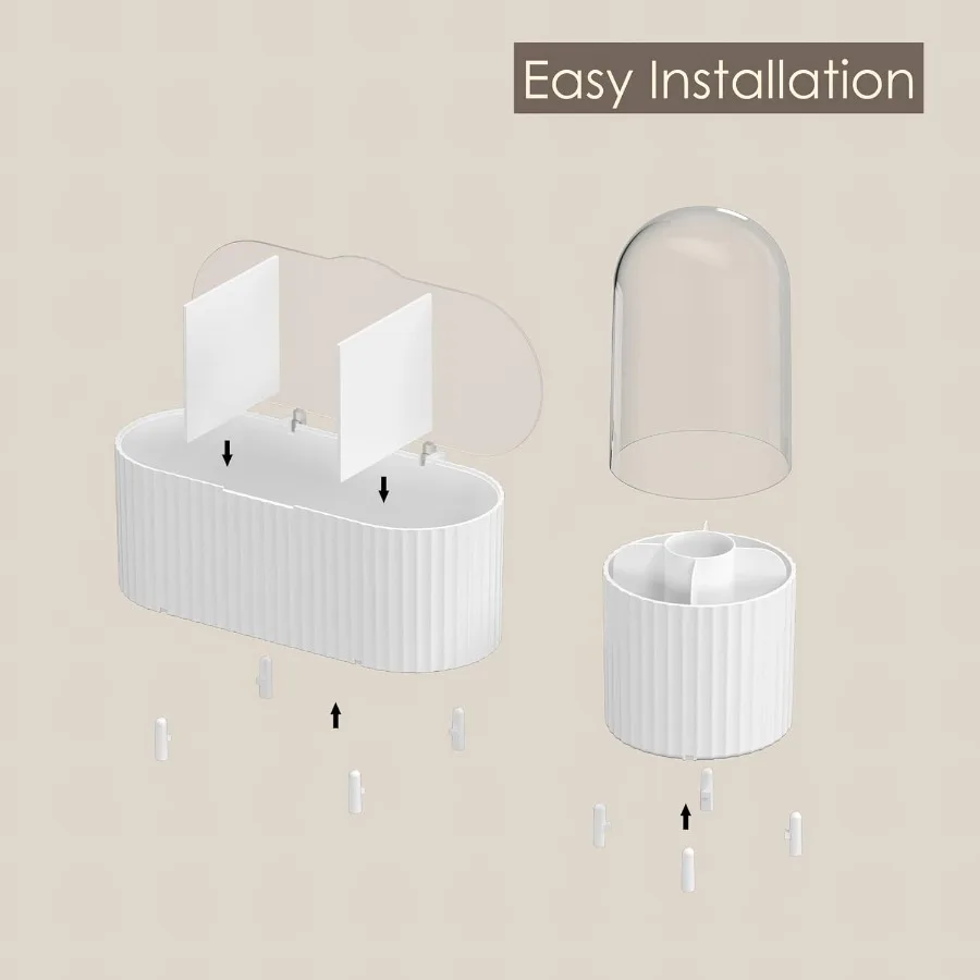 2-delige make-up organizer en borstelhouderset met deksel, opbergruimte met 3 compartimenten en afgedekte borstelhouder voor compacte ijdelheid