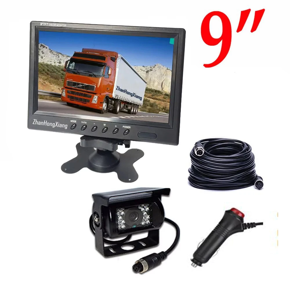 

12V/24V 4Pin IR Night Vision Car Rear View Backup Camera Kit + 9" TFT LCD Rearview Monitor with 15m Cable For RV Bus Long Truck