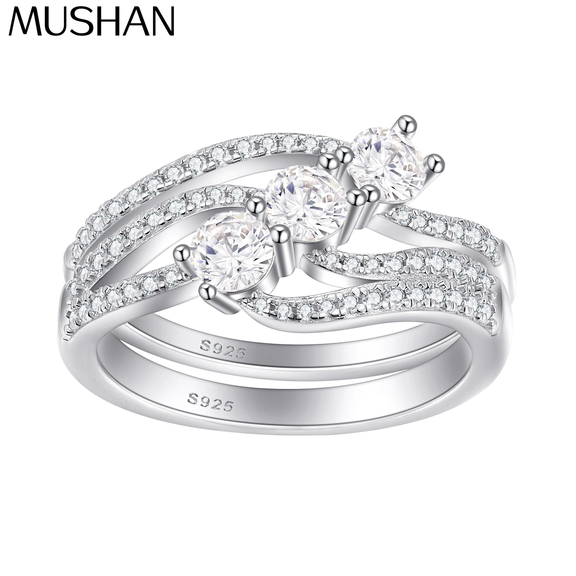 MuShan Designer Jewelry 925 Sterling Silver Ring Cubic Zirconia 7A Princess Evening for Her Rhodium Plated Fine Jewelry Rings