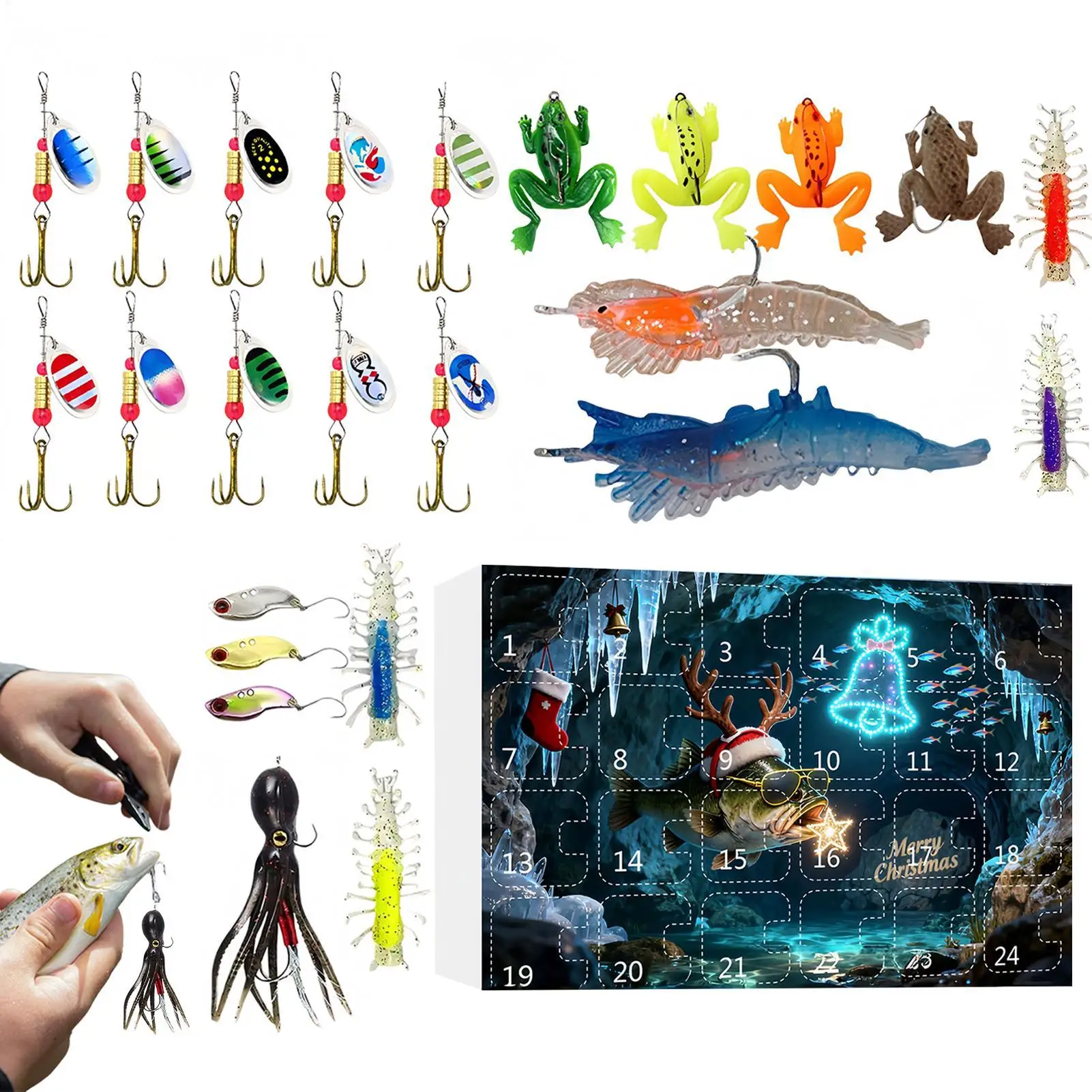 

24-дневная рыбалка, радость, Адвент, Рождество, календарь обратного отсчета, набор рыболовных приманок, Адвент для папы, парня, подростков, мужчин, рыбаков, реки
