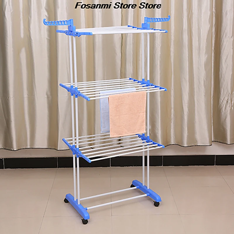 ราวตากผ้าแบบพับได้ 3 ชั้น รูปทรงปีก สำหรับใช้ภายในและภายนอกอาคาร พร้อมล้อเลื่อน เหมาะสำหรับระเบียง ห้องน้ำ ผ้าเช็ดตัว และเสื้อผ้า