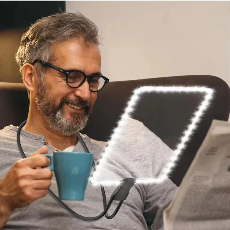 Rechargeable LED Reading Magnifier Neck Hanging Desktop Handheld Multifunctional Plastic Magnifying Glass for Elderly Reading