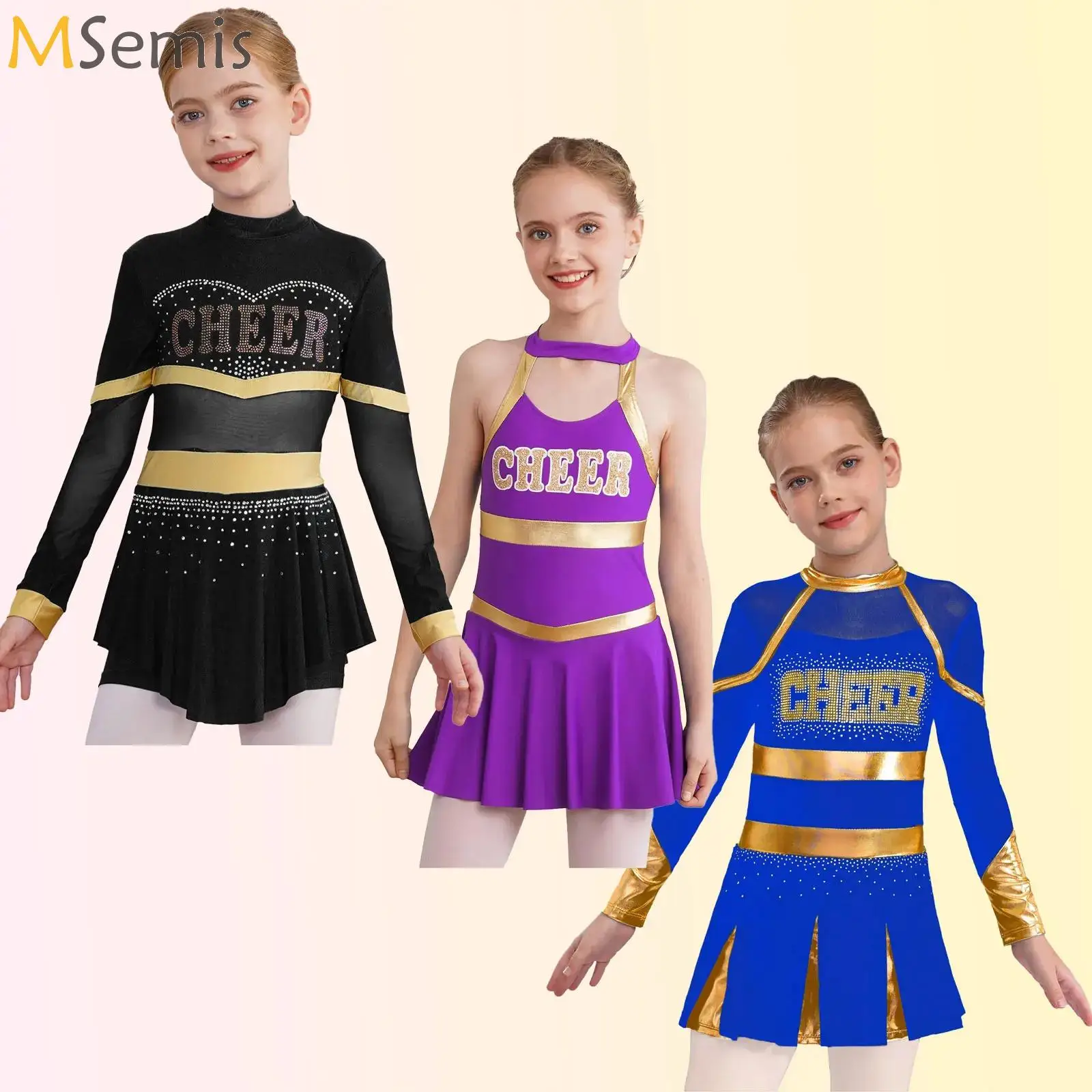 

Girl Halloween Cosplay Cheerleader Costume Cheer Dance Dress Carnival Festival Cheerleading Uniform Metallic Cheering Team Dress