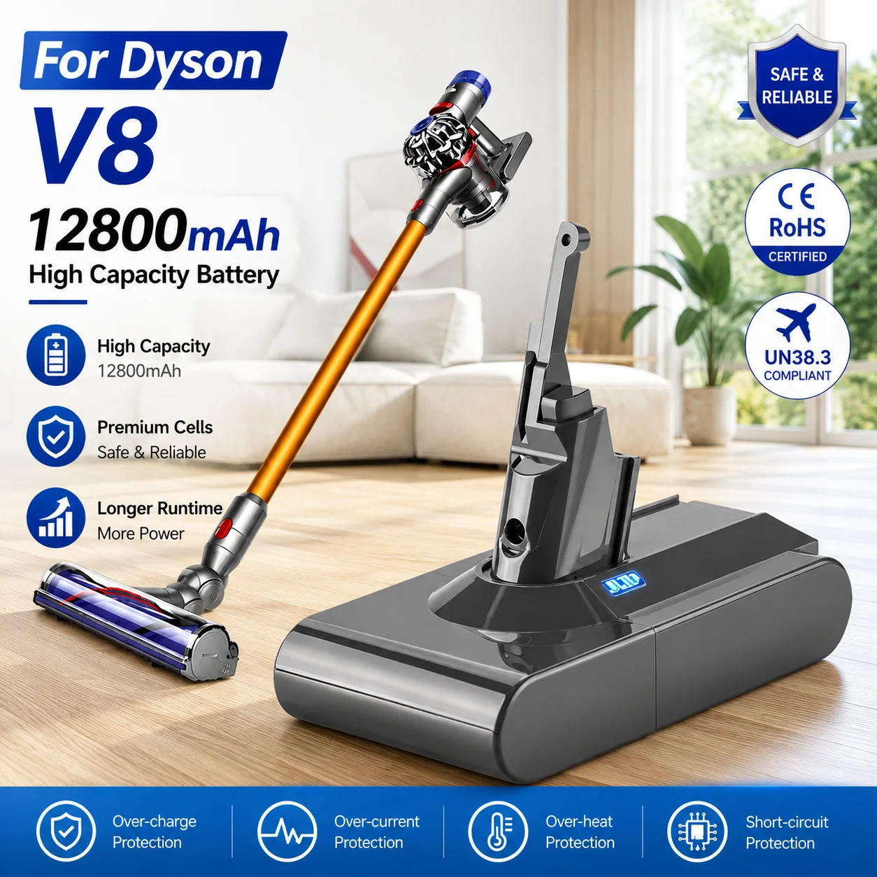 Für Dyson 12800mAh/9800mAh/12800mAh V8 21,6 Volt Lithium-Akku Staubsauger-Akku Wiederaufladbarer Elektrowerkzeug-Akku