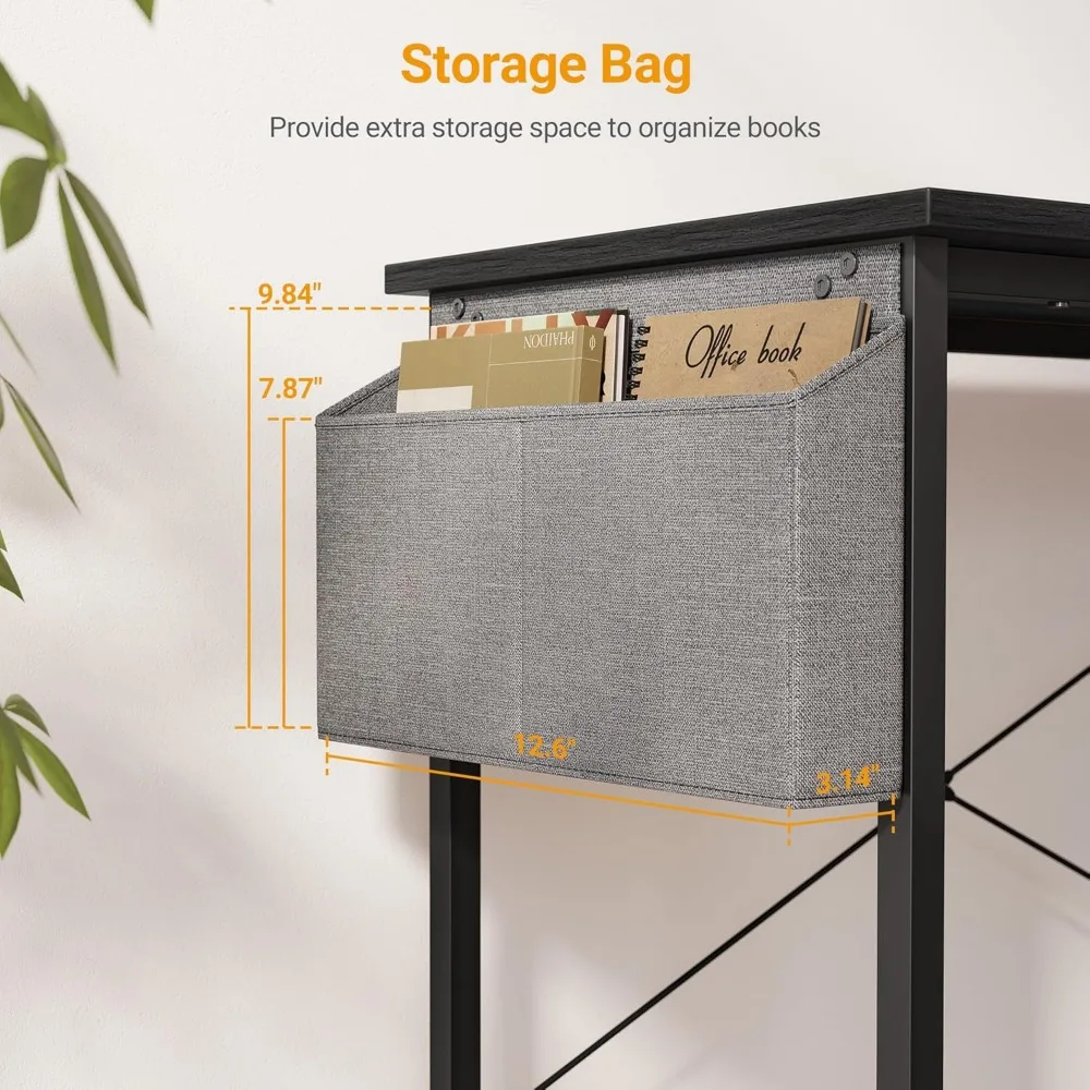 L Shaped Desk, 40 Inch Computer Desk with Reversible Storage Shelves Home Office Corner Desk Study Writing Table, Black