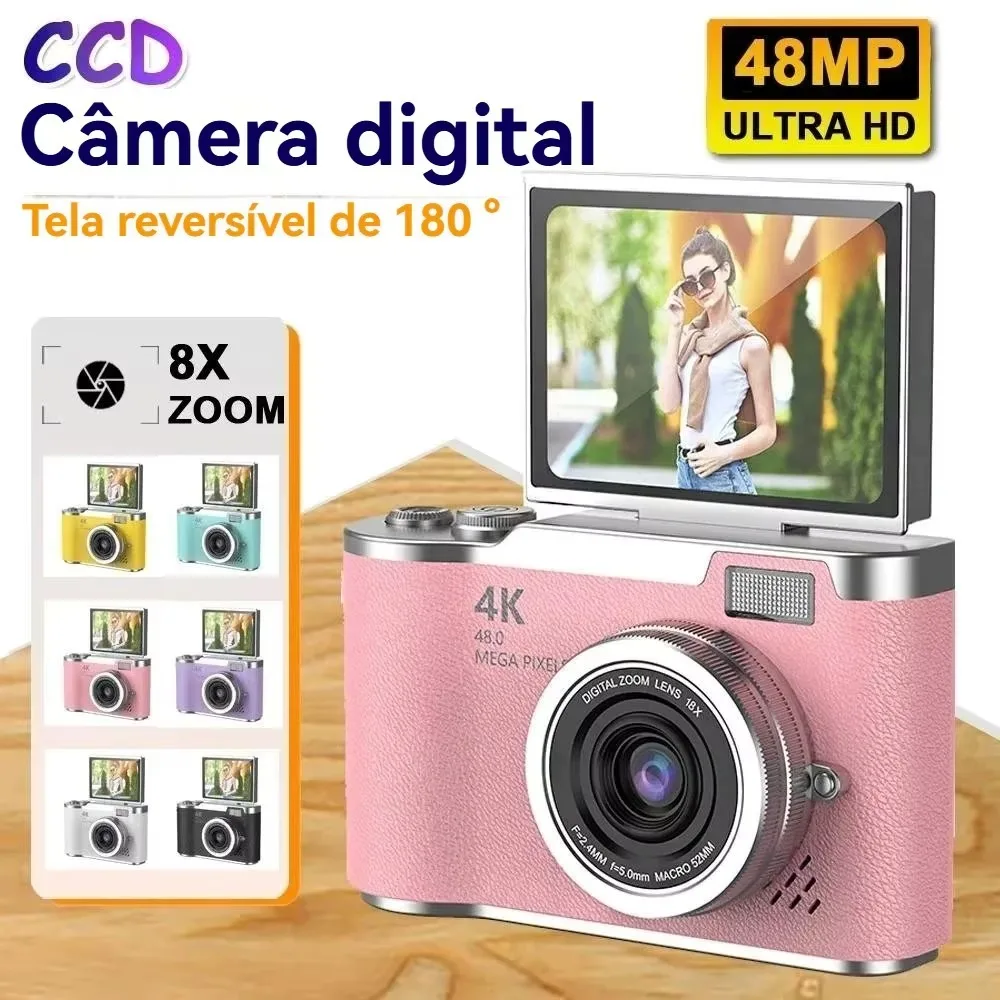 Camera Portatil 4K para Iniciantes e Estudantes Com Zoom 8x Tela Selfie Giratoria Grande Para Projetos Escolares e Hobby