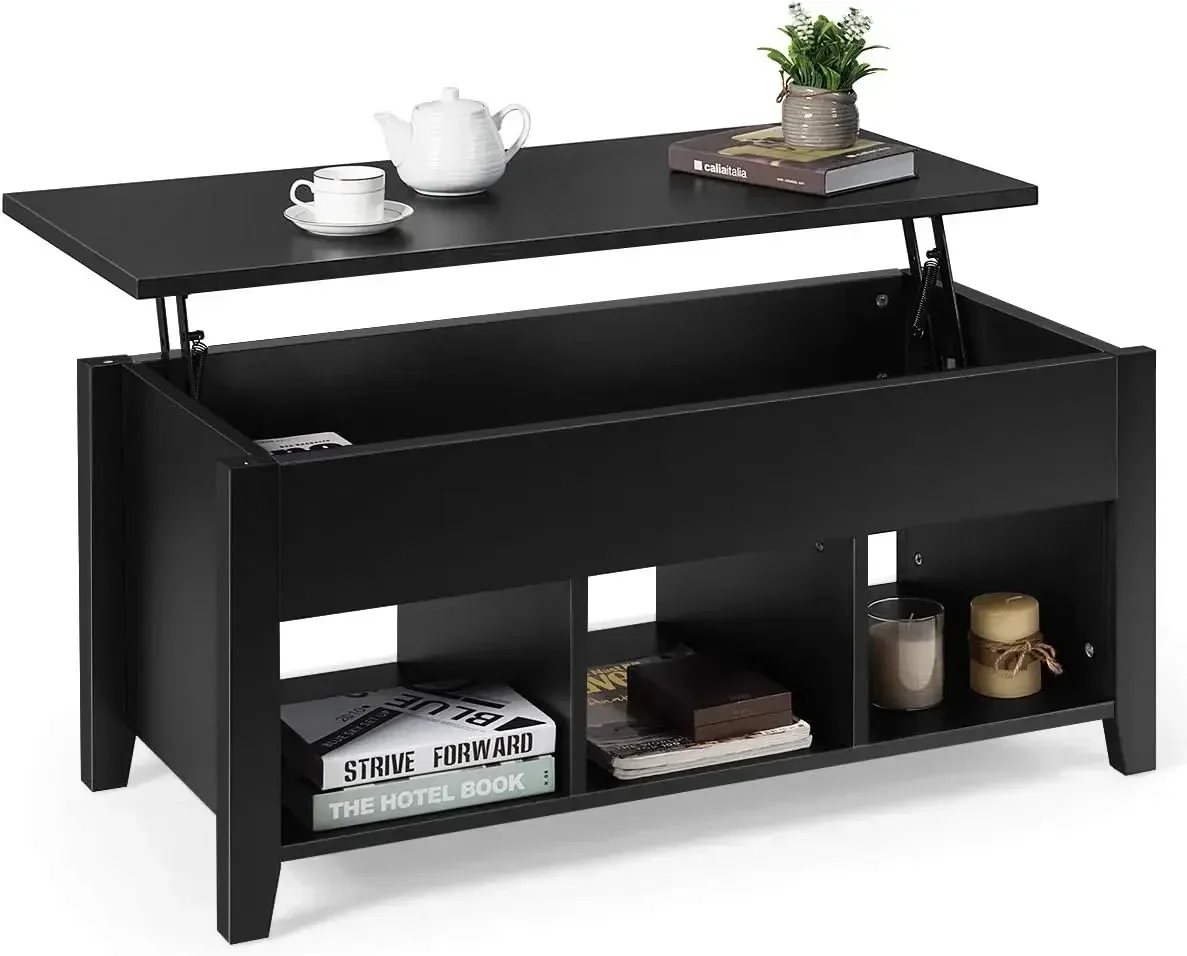 

Lift Top Coffee Table, Wood Home Living Room Modern Lift Top Storage Coffee w/Hidden Compartment Lift Tabletop Furniture (Black)