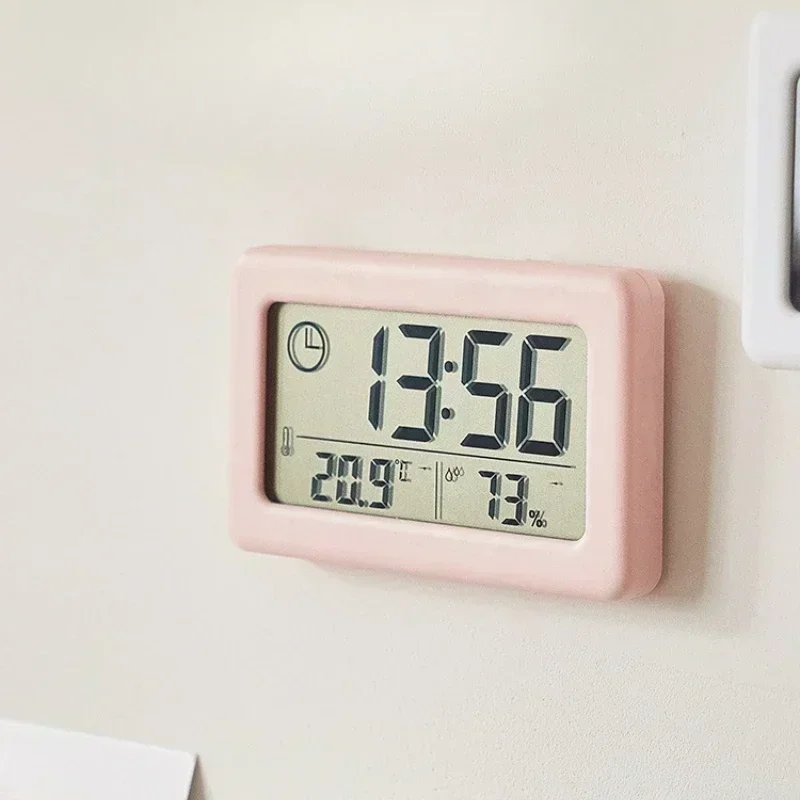 Mini Digital Clock Temperature Humidity Display Portable Desk LED Alarm Clock Slim Small Table Desk Home Decoration Alarm Clock