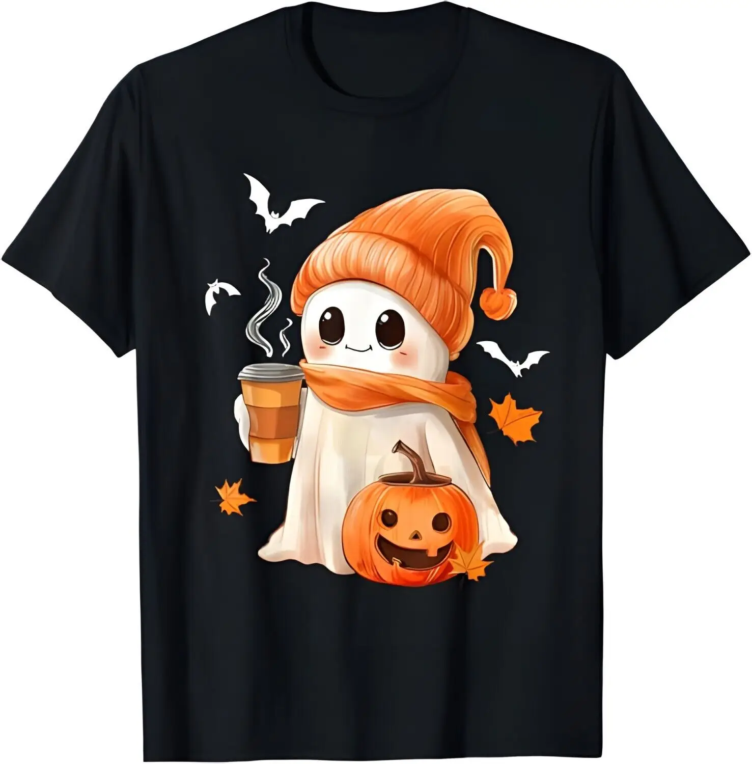 Cute Ghost Drinking Coffee Halloween Ghost Ice Coffee Womens T-Shirt