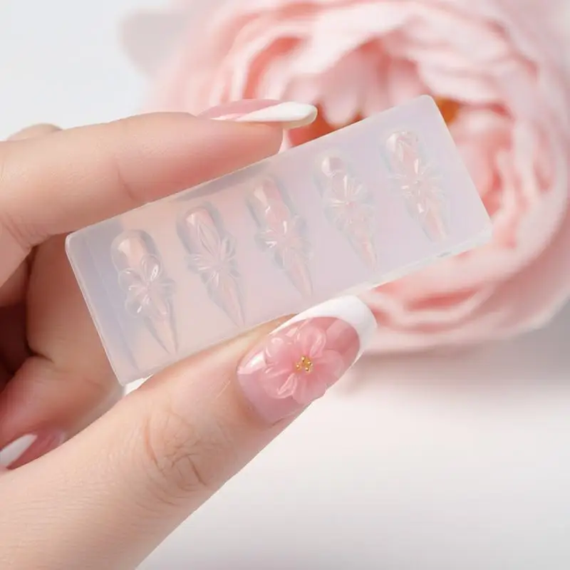 3D Hibiscus Flower Silicone Nail Mold for Resin Art Beautiful Floral Design DIY Nail Crafts and Salon Decoration