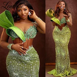 Elegant Green African Mermaid Prom Dress For Black Women 2024 Customize Aso Ebi Long Sleeves Evening Gowns Plus Size Party Dress