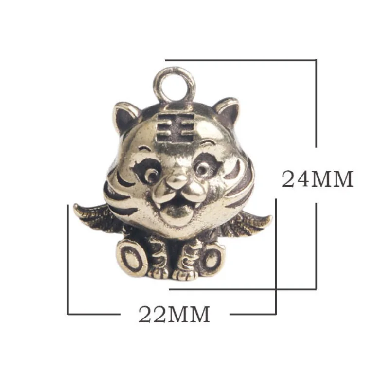 Vintage Brass Winged Tiger Pendant Mini Flying Tiger Figurine Keychain Charm Zodiac Tiger Home Decor Ornament Gift