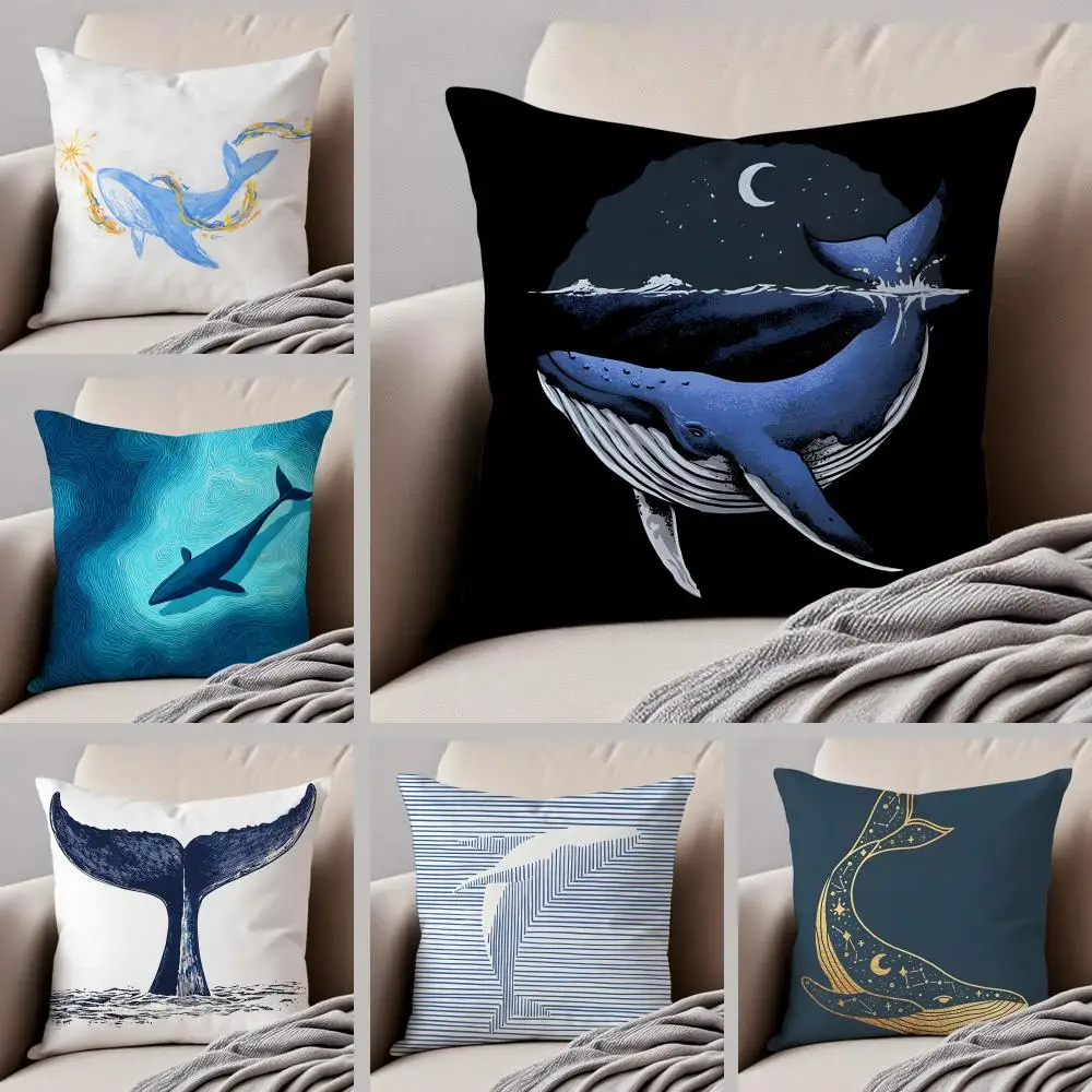 Dreamy Whale Ocean Style Cushion Cover Throw Pillow Cover Hidden Button Durable Polyester Chair Cushion