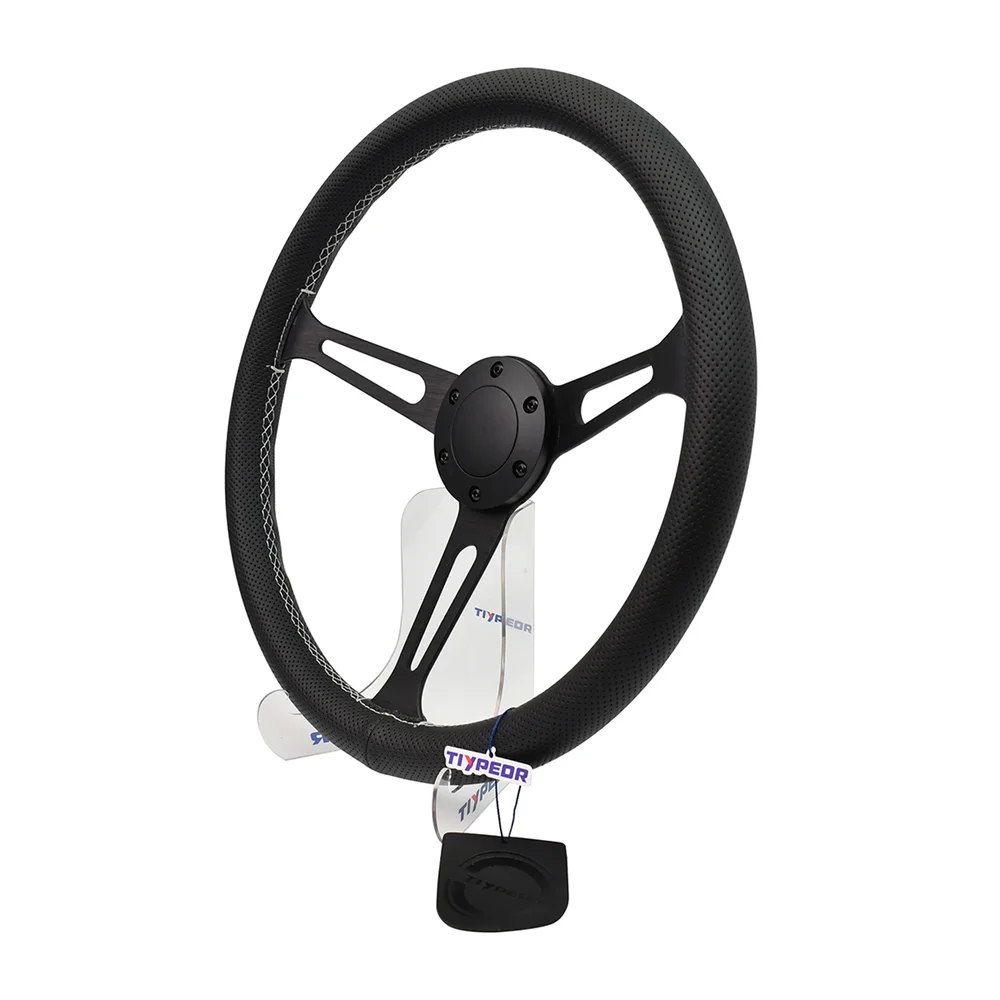 Universal Racing Steering Wheel Microfiber Leather 15”/380mm 6 Bolts with Horn Button Include Cable, Wrench