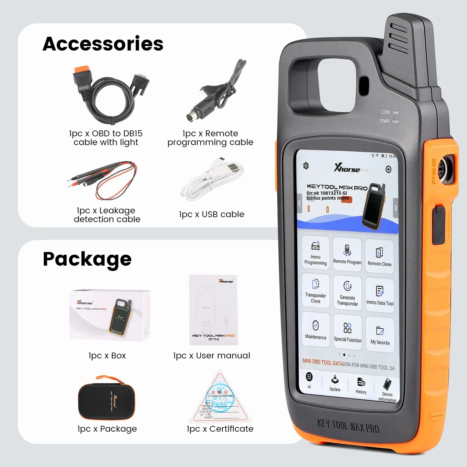 [WIFI & Bluetooth Version] Xhorse VVDI Key Tool Max Pro with MINI OBD Tool Function Supports TPMS, Read Voltage and Leakage Cur