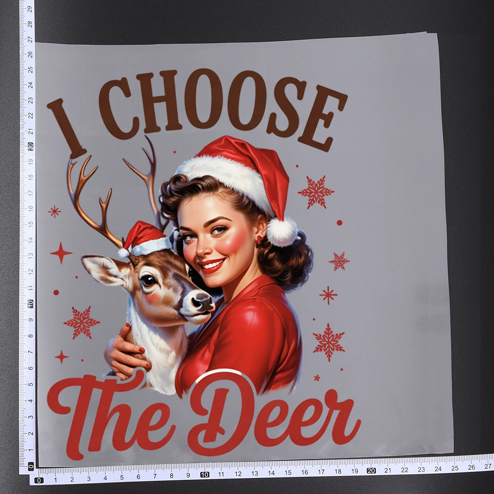 25CM Retro Girl Christmas Pin-up Lady Heat Transfer Patches For Clothes DIY A-Level Washable Shirt Iron-on Thermal Sticker