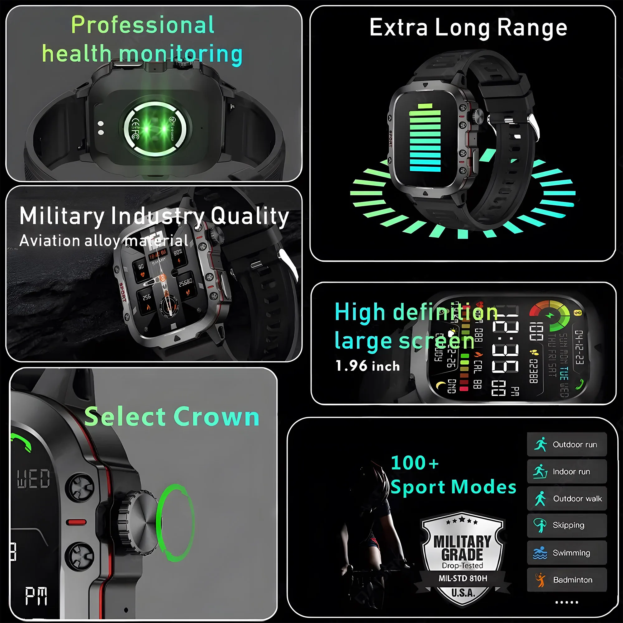 Nieuwe Mannen Militaire Smartwatch Bluetooth Calling Gps Sport Tracking Buitenhoogte Druk Ip68 Waterdicht Sporthorloge Voor Mannen