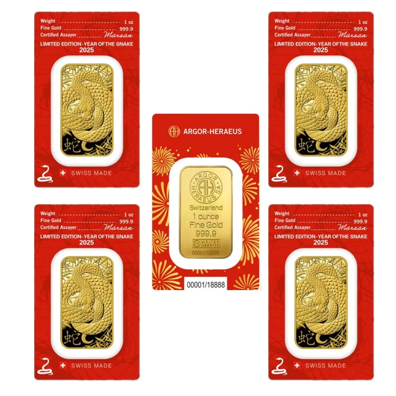 2025 ثعبان أونصة الذهب بار طبق الاصل Argor Heraeus الذهب السبائك القضبان طبعة محدودة النحاس مطلية بالذهب الحرف