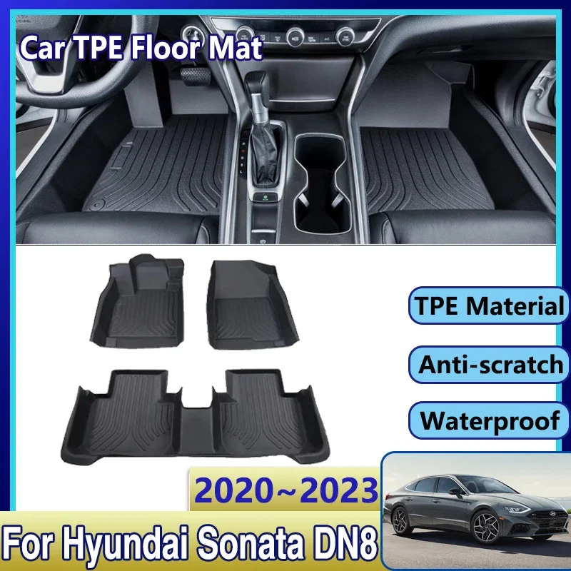 Para hyundai sonata dn8 2020 ~ 2023 tapetes de carro tpe resistente à sujeira à prova dwaterproof água lama almofadas de pé conjunto completo acessórios torneira