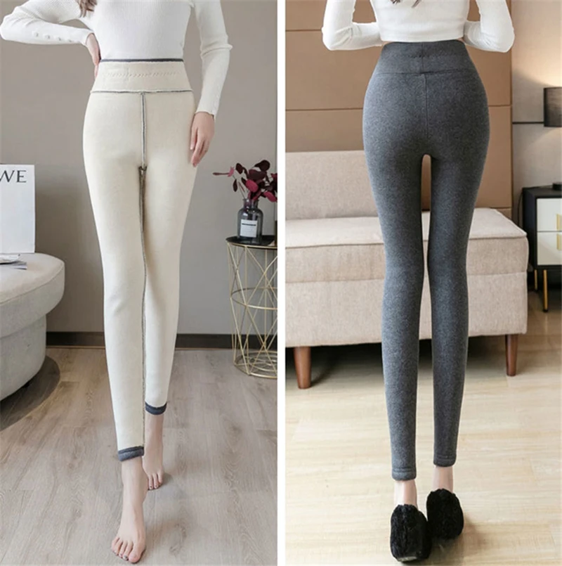 Termiczne Lambwool legginsy damskie zimowe zagęścić podszyty polarem getry wysokiej talii Skinny Fitness leginsy miękkie spodnie treningowe