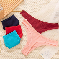 Female Cotton Thongs Women Ribbed Low Rise G-String Sexy Bikni Solid Color Underwear Soft Comfortable G-Strings for Woman