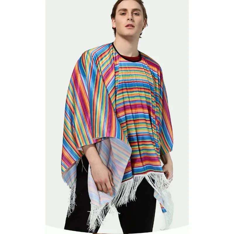 Kostiumy Akcesoria Meksykańska Serapa Poncho - Duży, ludowy płaszcz z żywymi kolorowymi blokami do Cosplayu i Festiwali