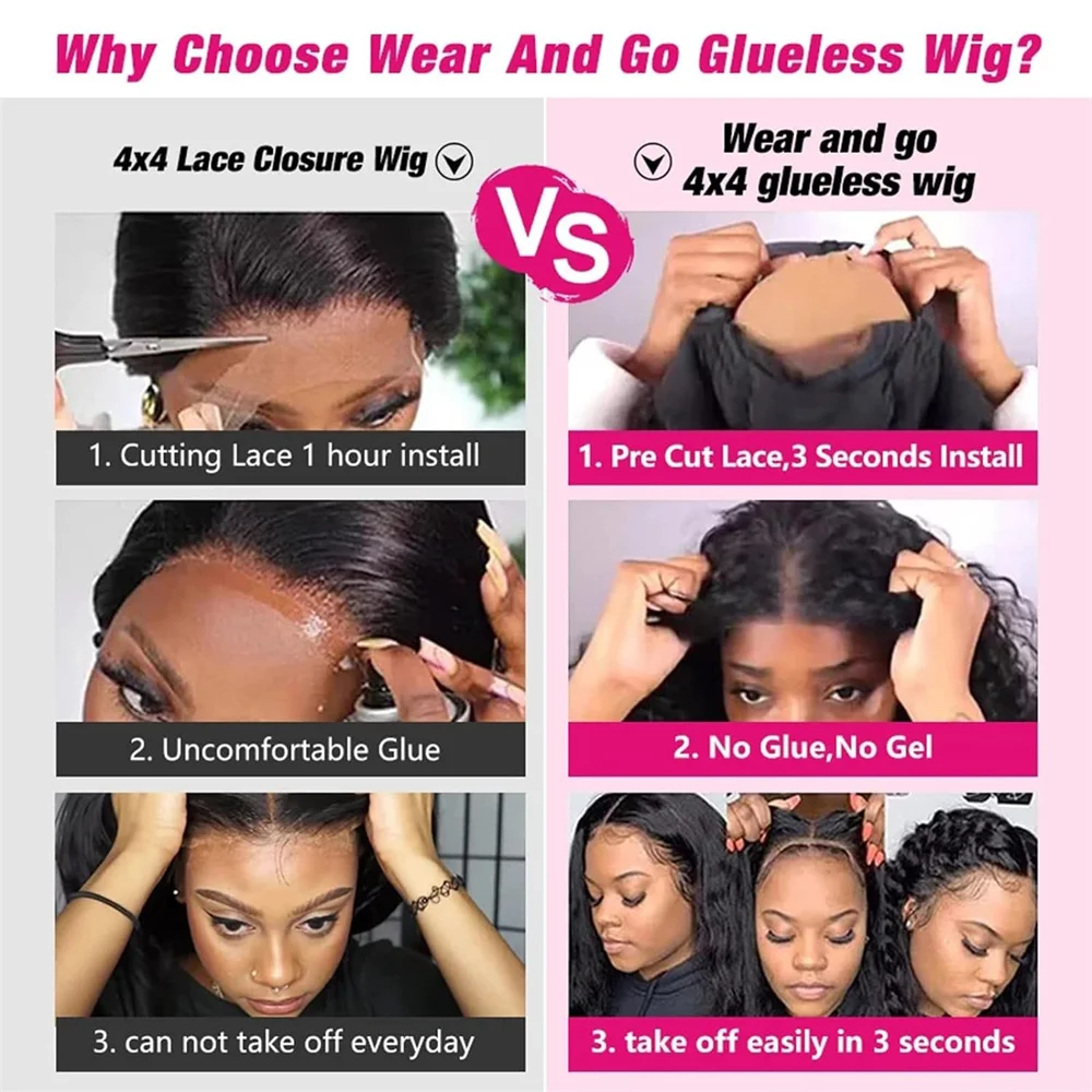 BOB Wear Go Glueless Preplucked Human Wigs Ready To Go Pre-Cut 4x4 Hd Lace Closure Kinky Culry Frontal Wig For Black Women image 5