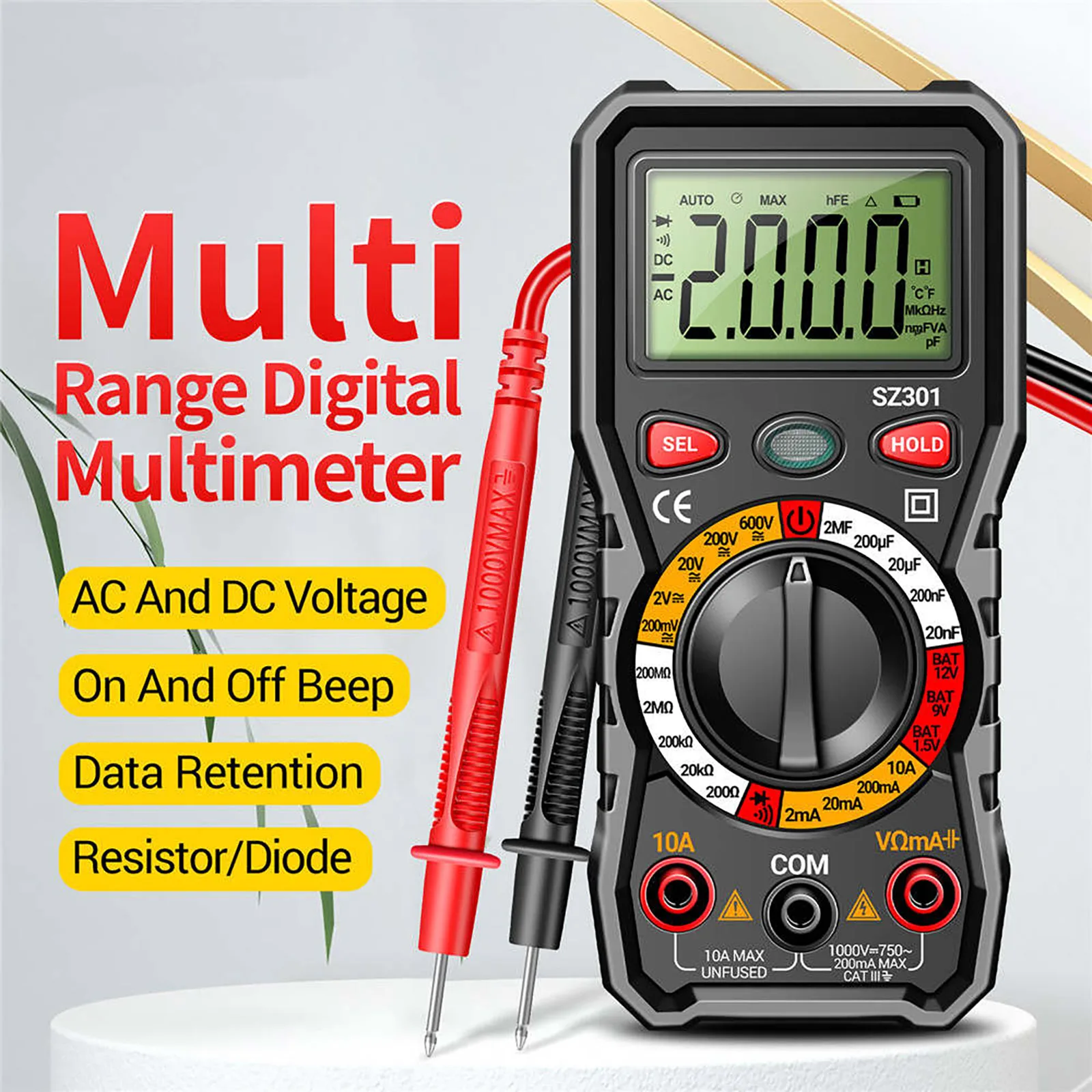 Digital Multimeter 600V AC/DC Voltage Current Resistance Tester Portable Electrical Meter for Electrician Automotive Repair Tool