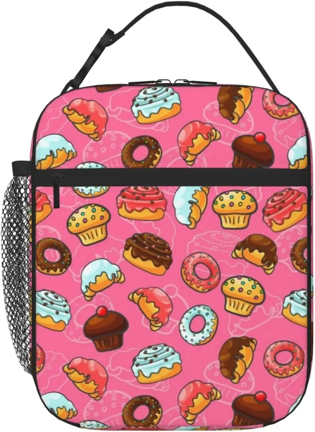 Cute Donuts Lunch Bag Girls Portable Lunch Box Insulated Lunch Tote Bag For Work Travel Picnic Reusable Cooler Tote Bag