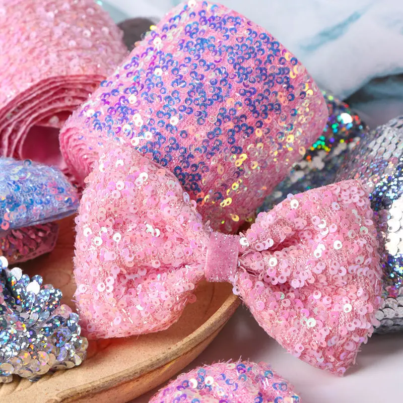 Sequin Laser Gradient Ribbon DIY Pet Bow Tie Hair Accessories Clothing Handmade Material Supplies Kawaii Single Faced Tulle