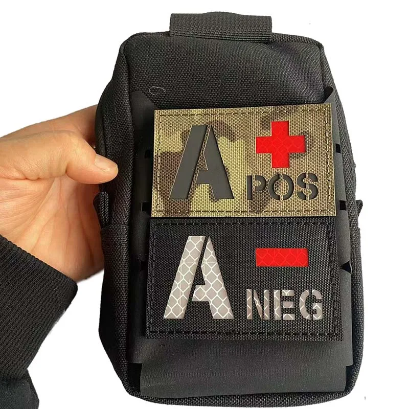 IR Reflective Blood Type A B AB O NEG POS Emblemen Armband Stickers,Tactical Badges Hook and Loop Patch Glow in Dark on Backpack